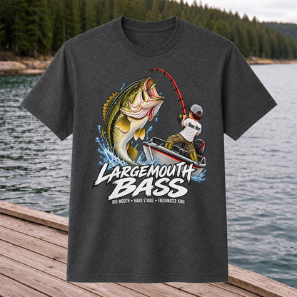 Largemouth Bass Fishing Boat Big Mouth Graphic T-Shirt