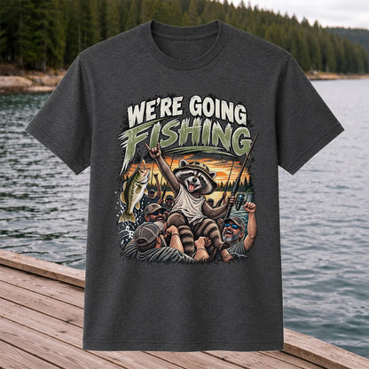 We're Going Fishing Raccoon Outdoor Fishing Graphic T-Shirt
