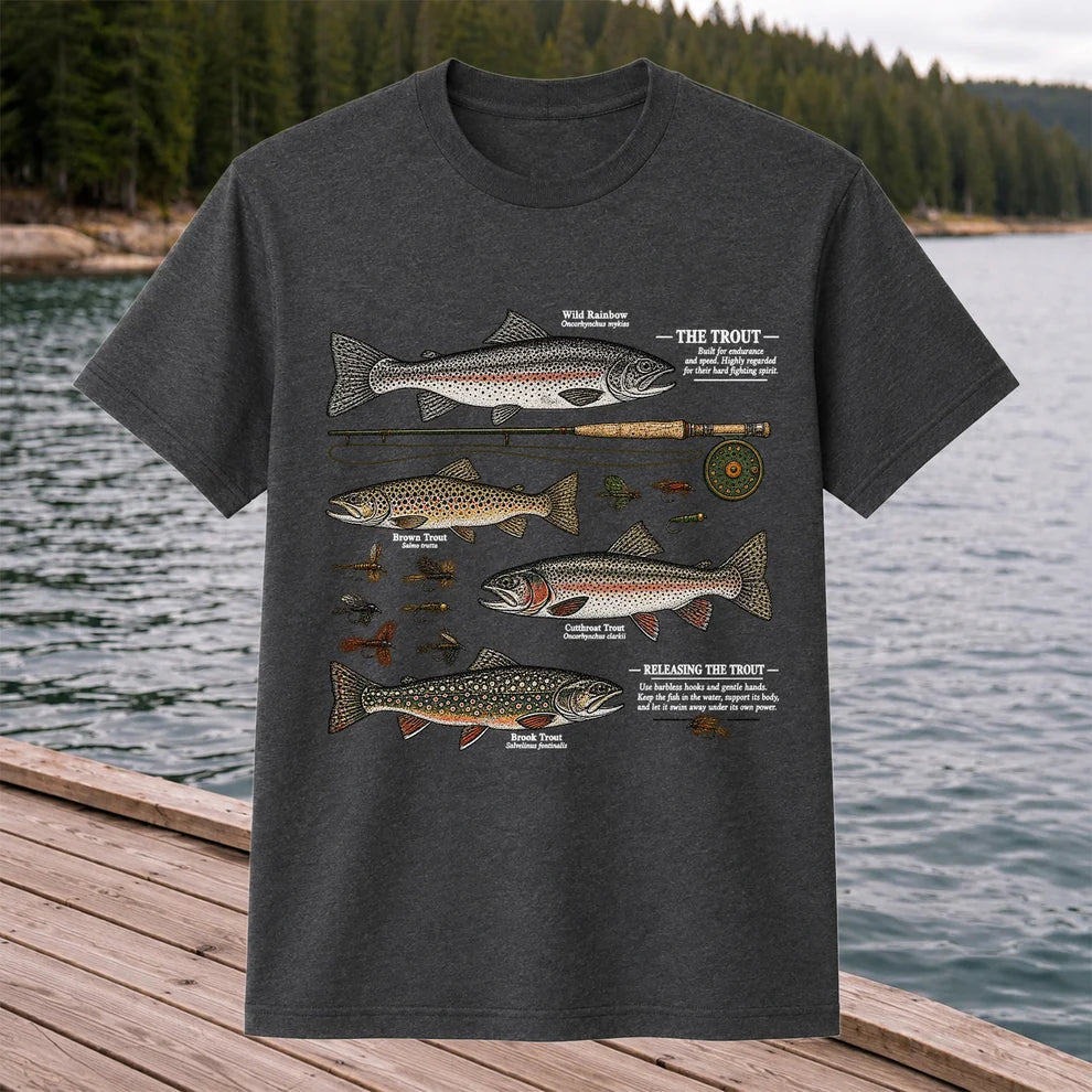 The Trout Species Chart Vintage Fly Fishing Graphic T-Shirt