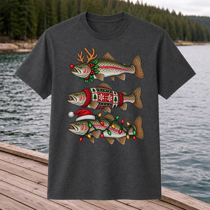 Christmas Trout Antlers Sweater and Lights Fishing T-Shirt