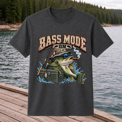 Bass Mode On Funny Bass with Cigar Fishing Graphic T-Shirt