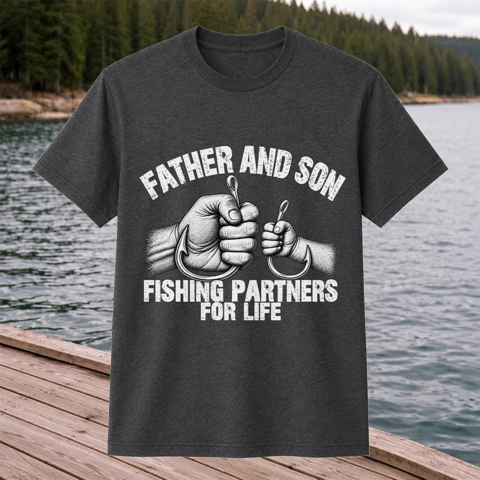 Father and Son Fishing Partners for Life Graphic T-Shirt