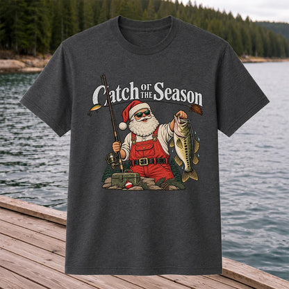 Catch of the Season Santa Bass Fishing Christmas T-Shirt