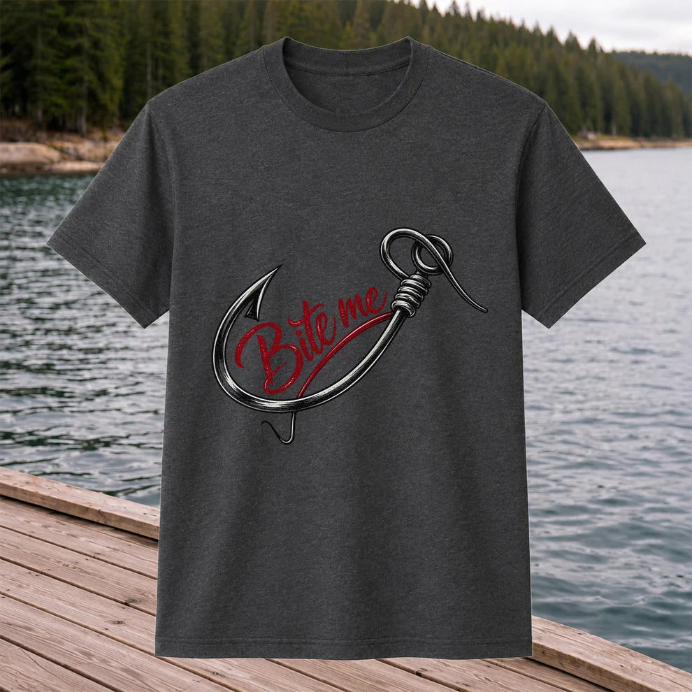Bite Me Fishing Hook Funny Graphic T-Shirt