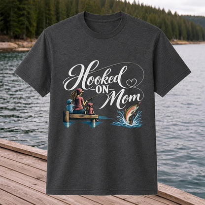 Hooked on Mom Family Fishing Graphic T-Shirt