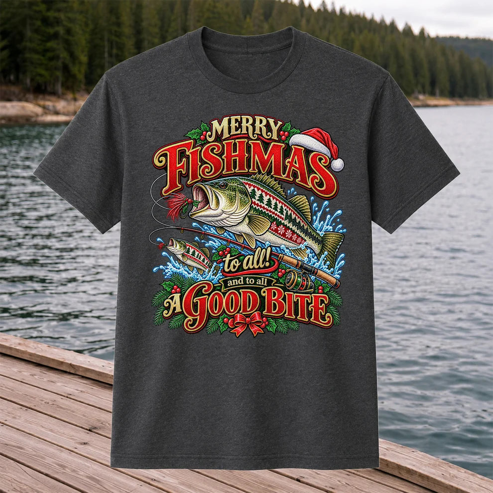 Merry Fishmas Christmas Sweater Pattern Bass Fishing T-Shirt