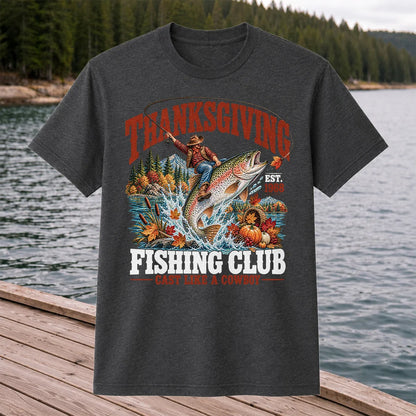 Thanksgiving Cowboy Trout Fishing Club Graphic T-Shirt