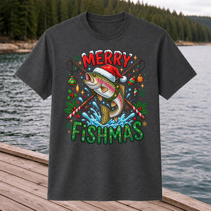 Merry Fishmas Santa Trout Christmas Fishing Graphic T-Shirt