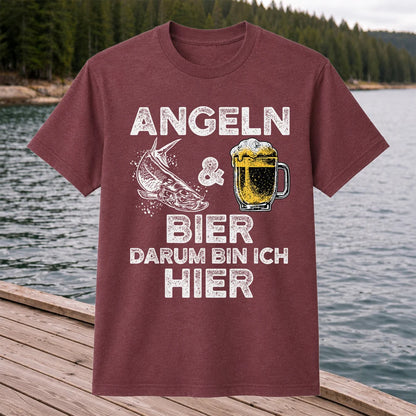 Angeln Und Bier Darum Bin Ich Hier Funny Fishing T-Shirt