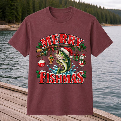 Merry Fishmas Santa Bass Christmas Fishing Graphic T-Shirt