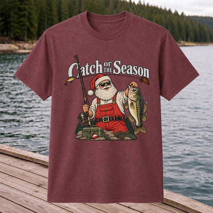 Catch of the Season Santa Bass Fishing Christmas T-Shirt