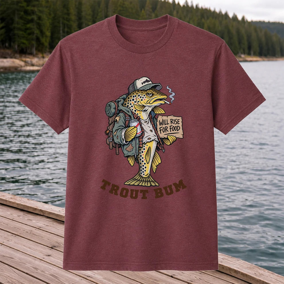 Trout Bum Will Rise for Food Funny Brown Trout Fishing T-Shirt