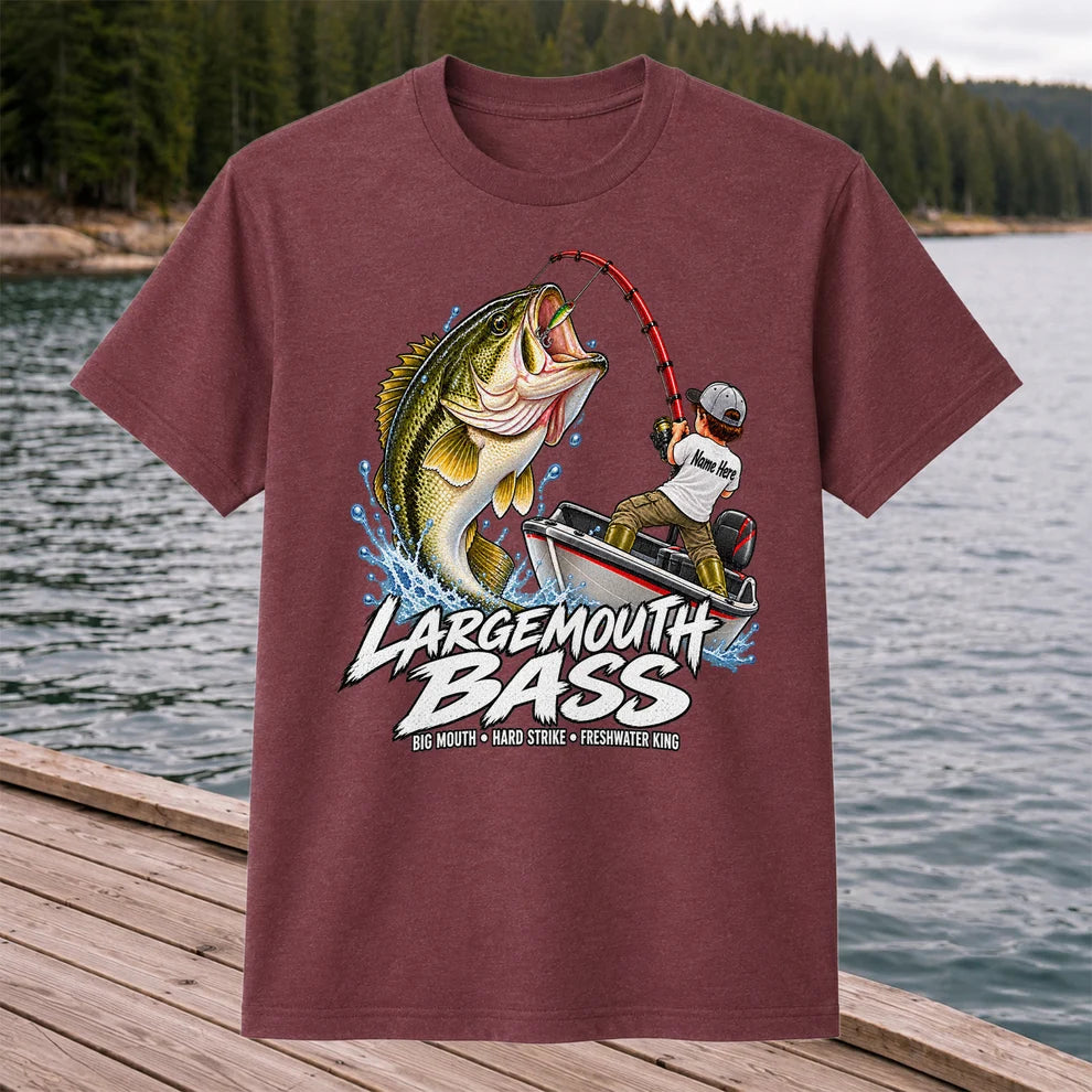 Largemouth Bass Fishing Boat Big Mouth Graphic T-Shirt