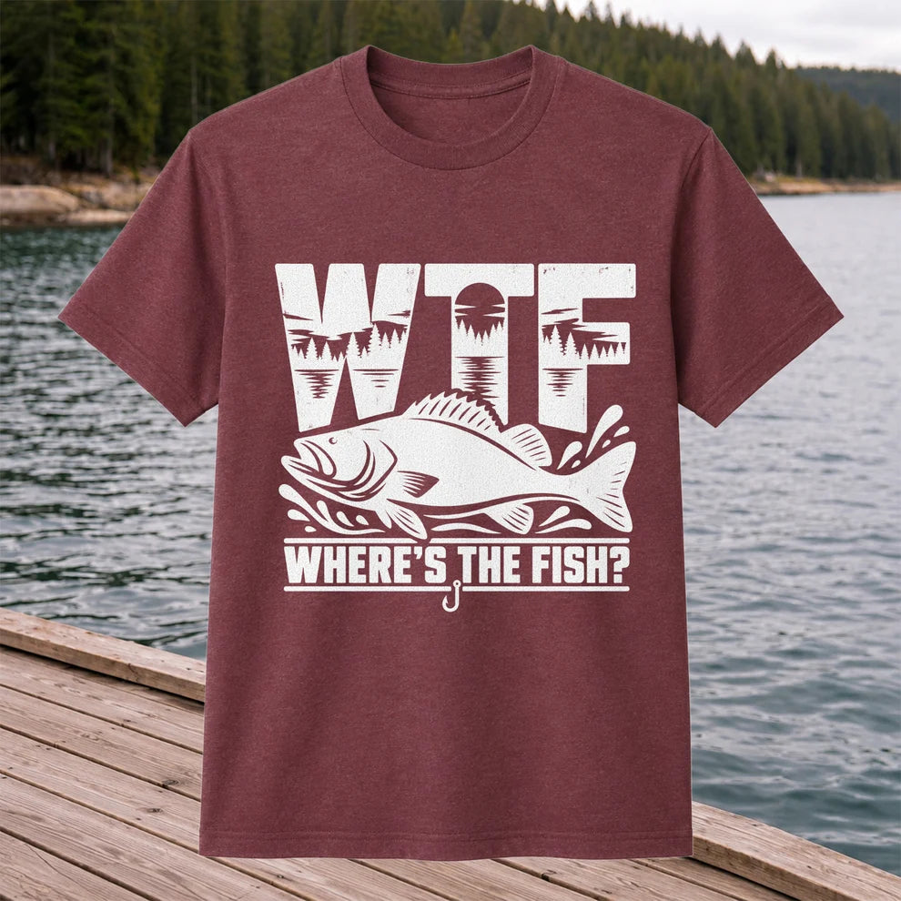 WTF Where's the Fish Funny Fishing Graphic T-Shirt