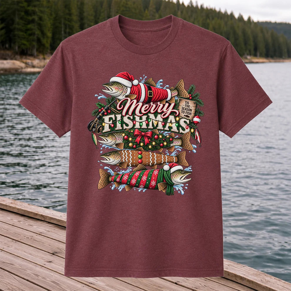 Merry Fishmas Tis the Season to Fish Christmas Trout T-Shirt