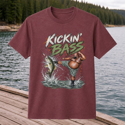 Kickin' Bass Funny Bass Fishing Graphic T-Shirt