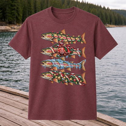Christmas Rainbow Trout with Holiday Lights Fishing Graphic T-Shirt