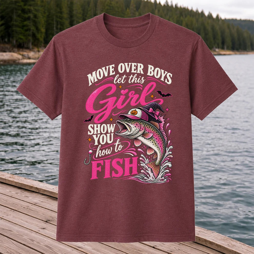 Vintage Bass Lake Fishing Scene Graphic T-Shirt