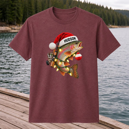 Hudson Santa Hat Rainbow Trout Christmas Fishing T-Shirt