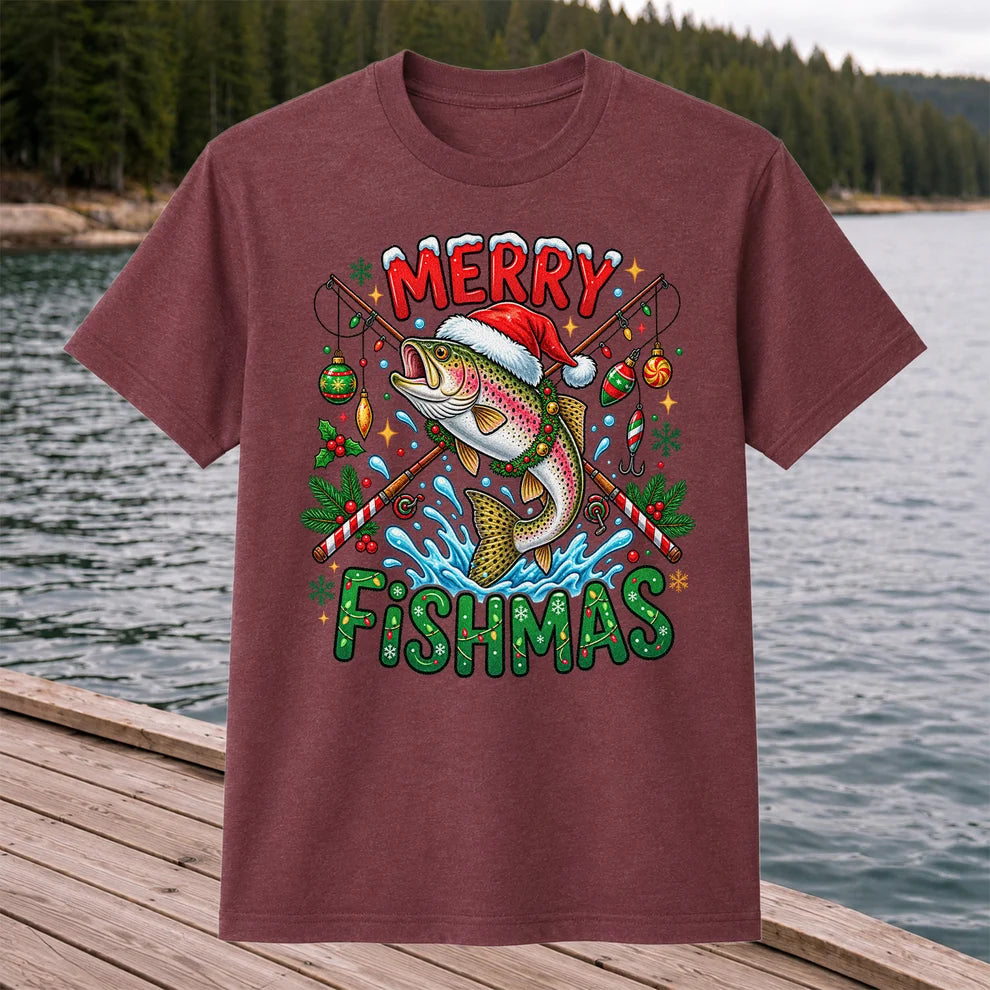Merry Fishmas Santa Trout Christmas Fishing Graphic T-Shirt
