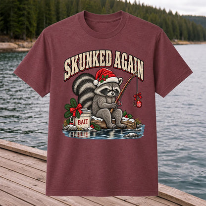 Skunked Again Raccoon Christmas Funny Fishing T-Shirt