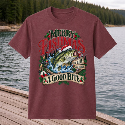Merry Fishmas to All and to All a Good Bite Bass Fishing T-Shirt