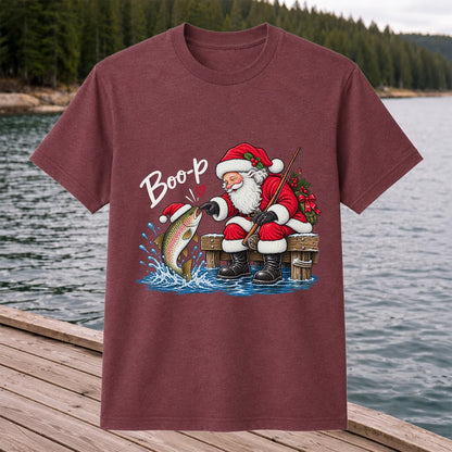 Santa Fishing for Rainbow Trout Christmas Graphic T-Shirt