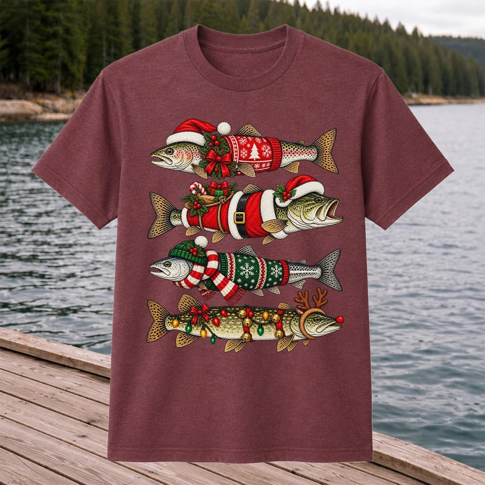 Christmas Fish Collection Festive Fishing Graphic T-Shirt