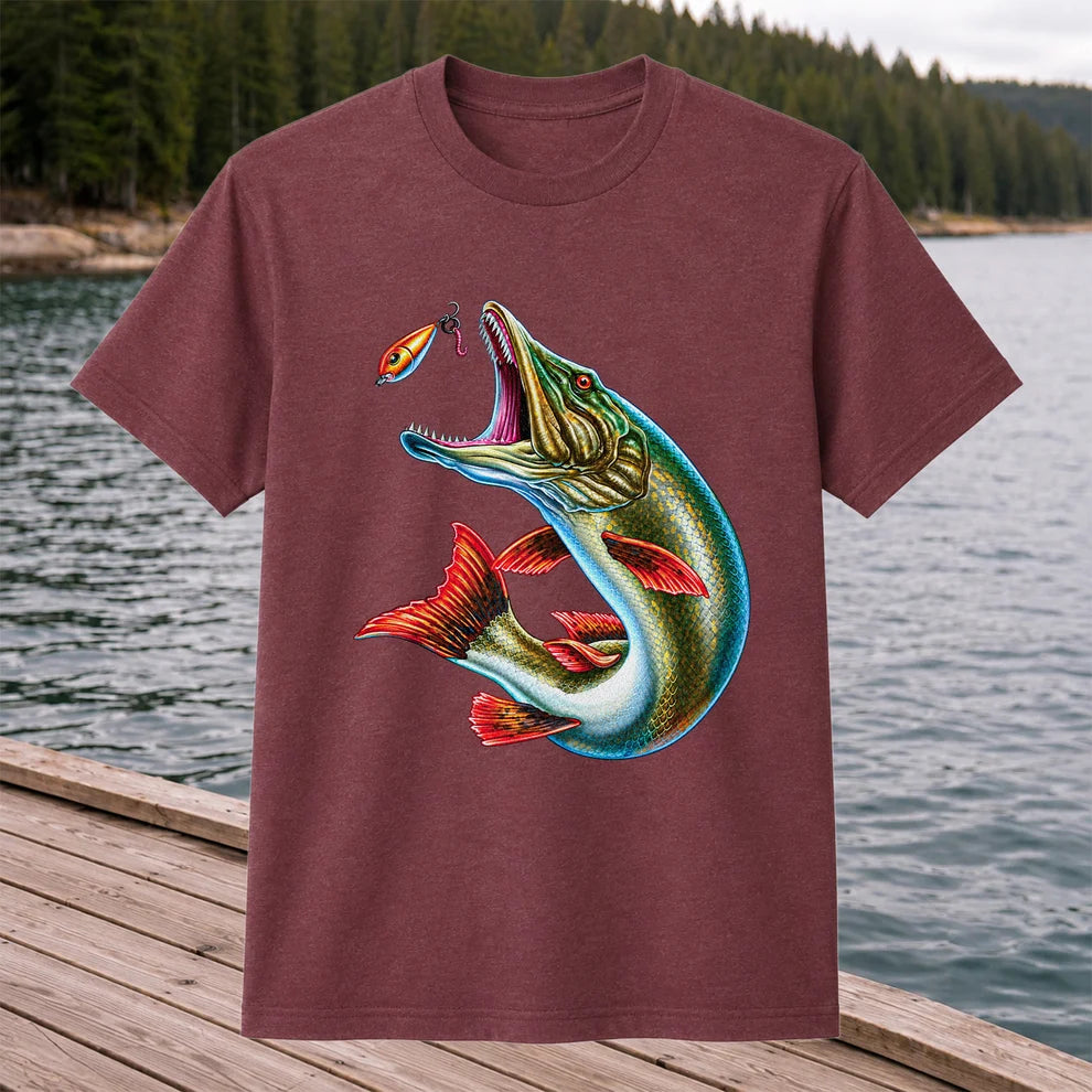 Northern Pike Chasing Fishing Lure Graphic T-Shirt