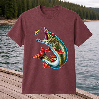 Northern Pike Chasing Fishing Lure Graphic T-Shirt