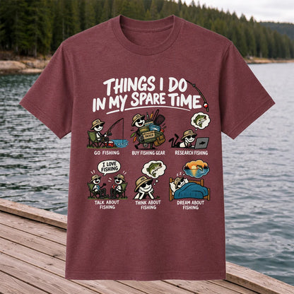 Things I Do in My Spare Time Funny Cartoon Angler Fishing T-Shirt