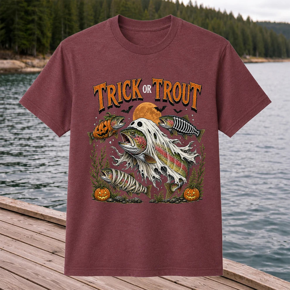 Trick or Trout Halloween T-Shirt Funny Trout Fishing Halloween Tee