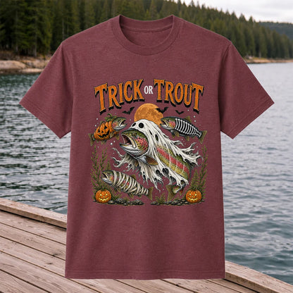 Trick or Trout Halloween T-Shirt Funny Trout Fishing Halloween Tee