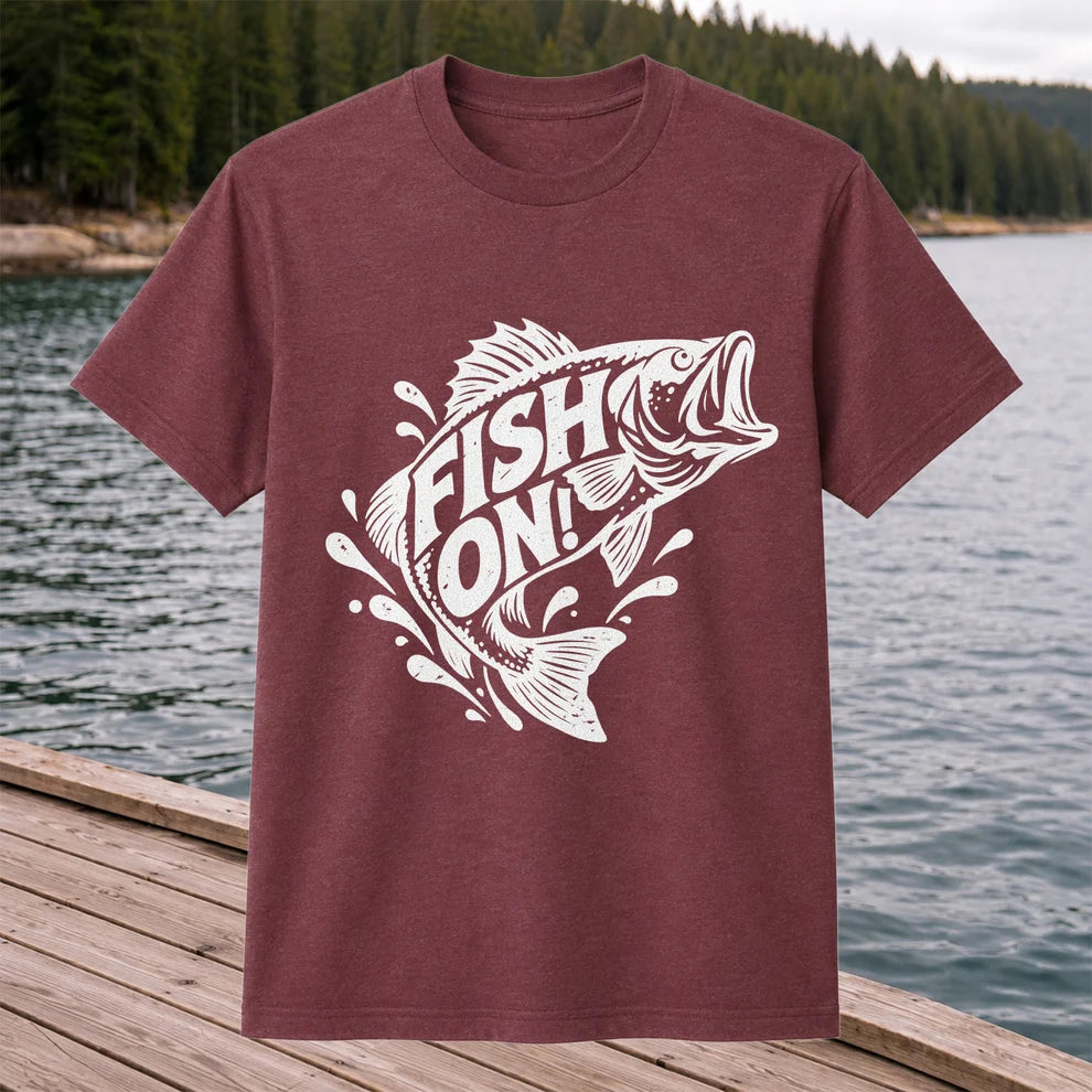 Fish On! Jumping Bass Fishing Distressed Graphic T-Shirt