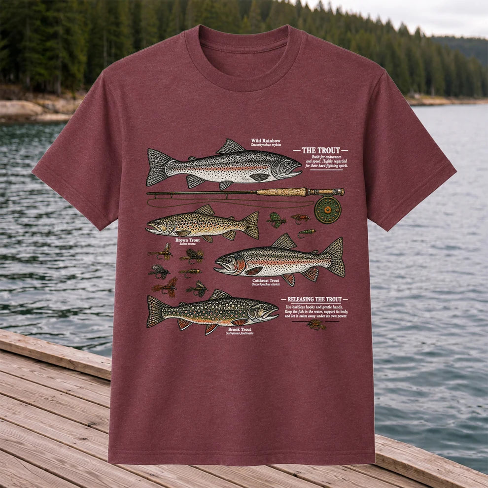 The Trout Species Chart Vintage Fly Fishing Graphic T-Shirt