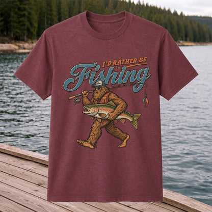 I'd Rather Be Fishing Bigfoot Trout Graphic T-Shirt