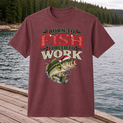 Born to Fish Forced to Work Christmas Largemouth Bass Graphic T-Shirt
