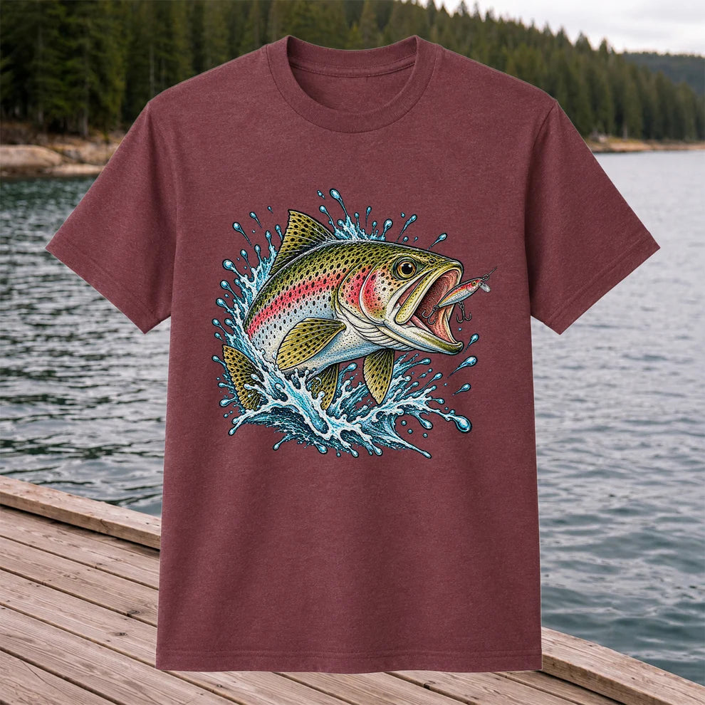 Rainbow Trout Striking a Fishing Lure Graphic T-Shirt