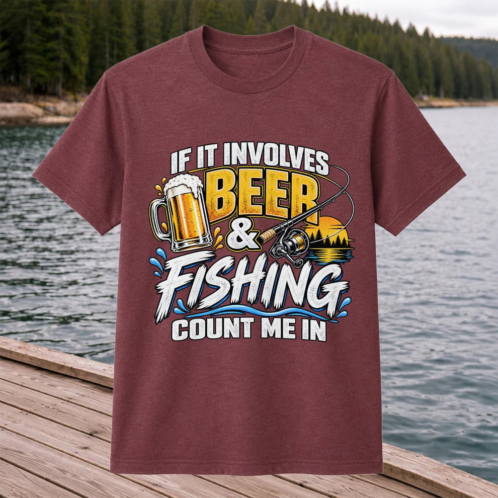 Beer and Fishing Funny Angler Graphic T-Shirt