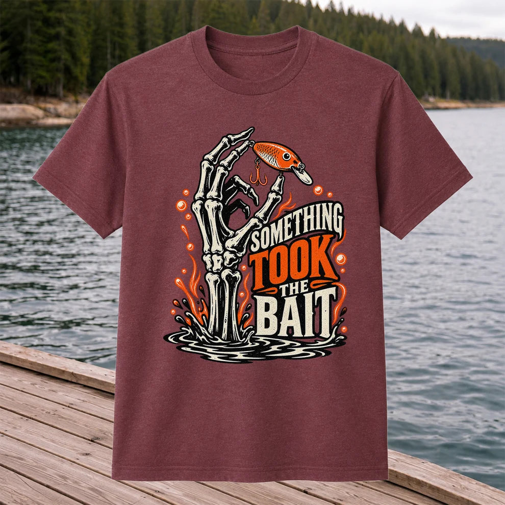 Skeleton Took the Bait Fishing Lure Gothic Graphic T-Shirt