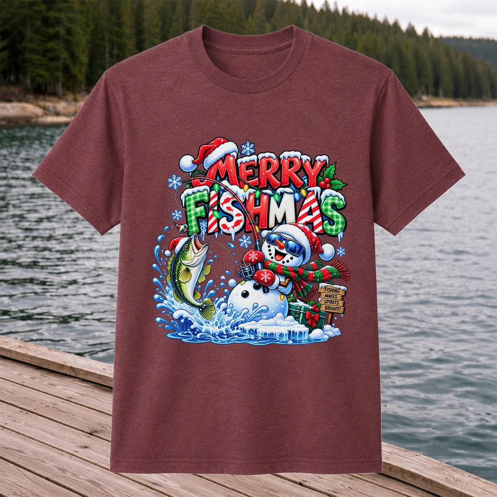 Merry Fishmas Christmas Fishing Graphic T-Shirt