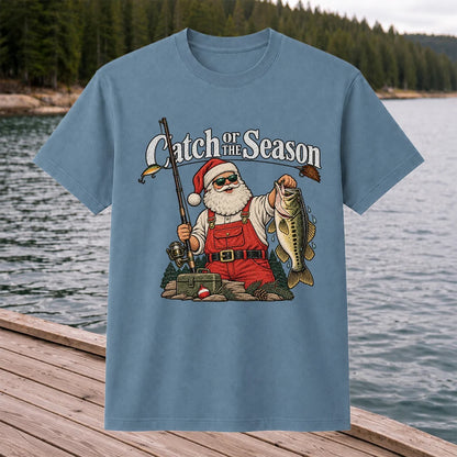 Catch of the Season Santa Bass Fishing Christmas T-Shirt