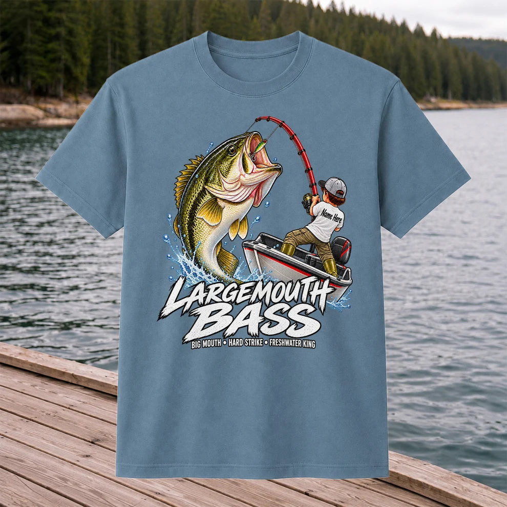 Largemouth Bass Fishing Boat Big Mouth Graphic T-Shirt