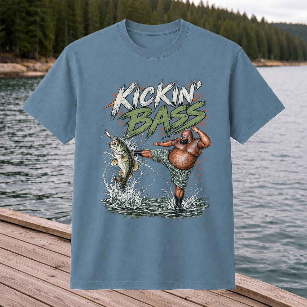Kickin' Bass Funny Bass Fishing Graphic T-Shirt