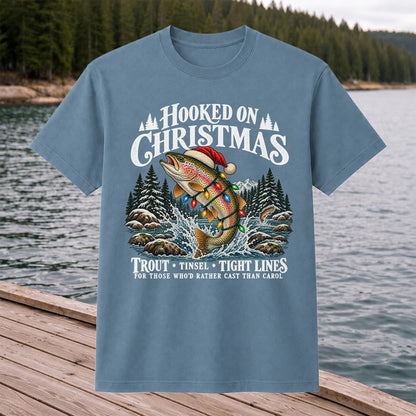 Hooked on Christmas Rainbow Trout Fishing Graphic T-Shirt