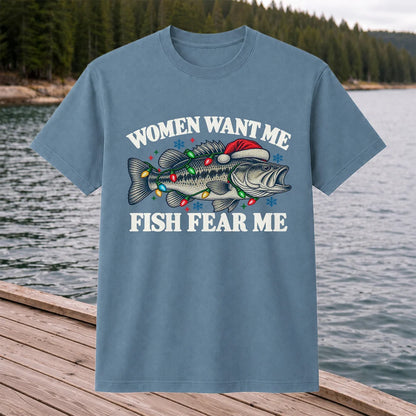 Women Want Me Fish Fear Me Christmas Bass T-Shirt