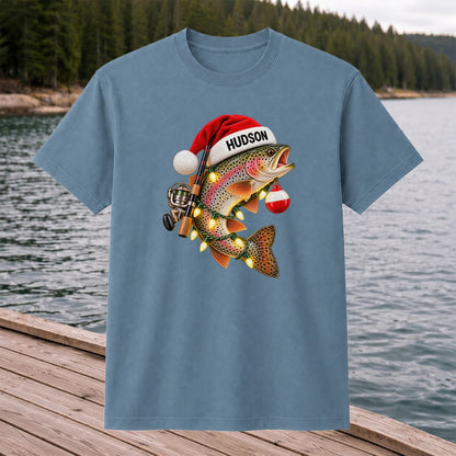 Hudson Santa Hat Rainbow Trout Christmas Fishing T-Shirt