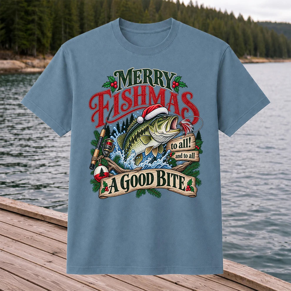 Merry Fishmas to All and to All a Good Bite Bass Fishing T-Shirt