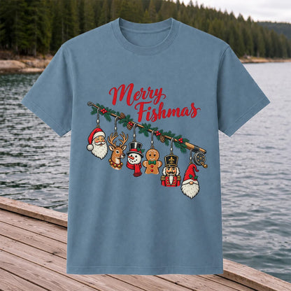 Christmas Fishing Rod Ornaments Holiday Graphic T-Shirt