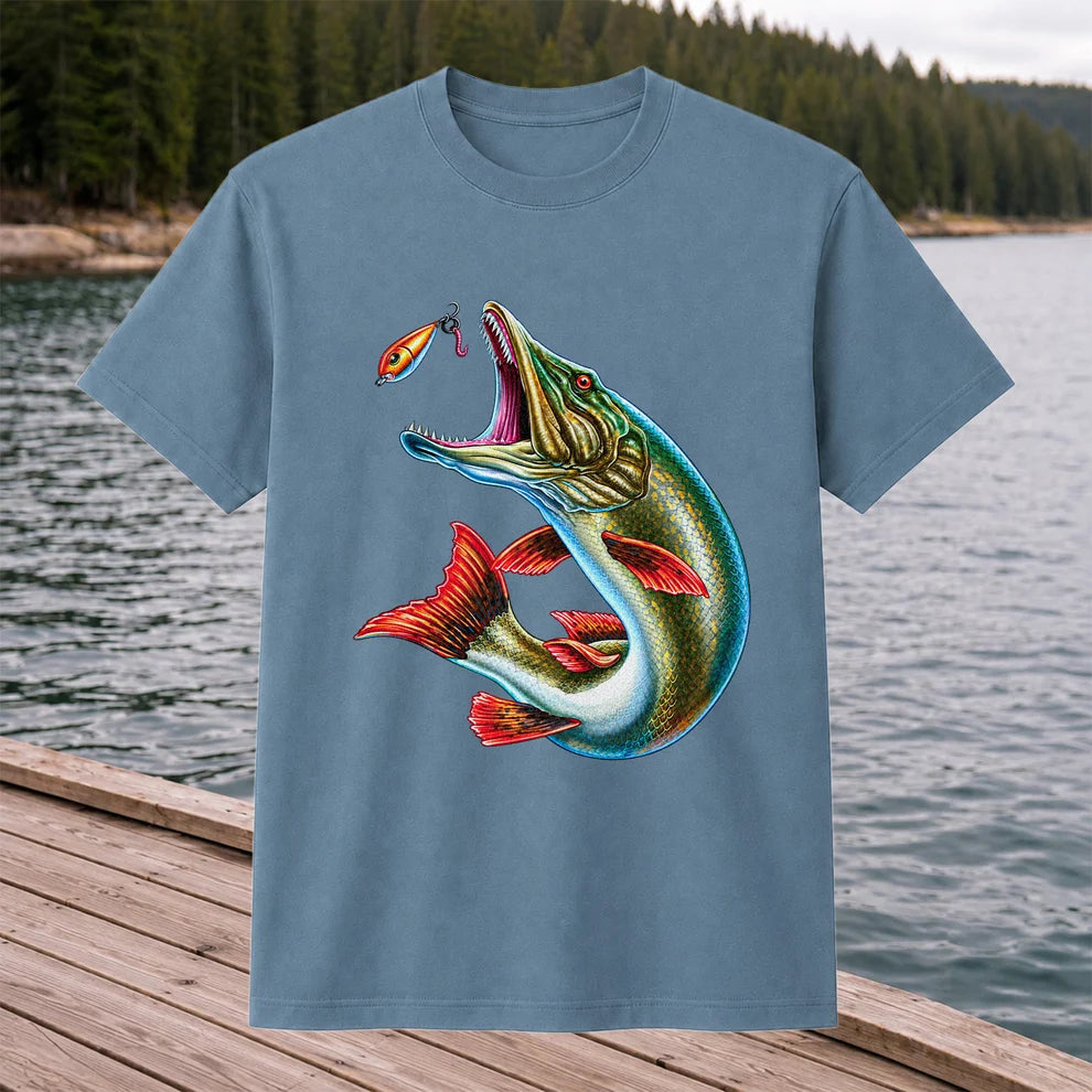 Northern Pike Chasing Fishing Lure Graphic T-Shirt